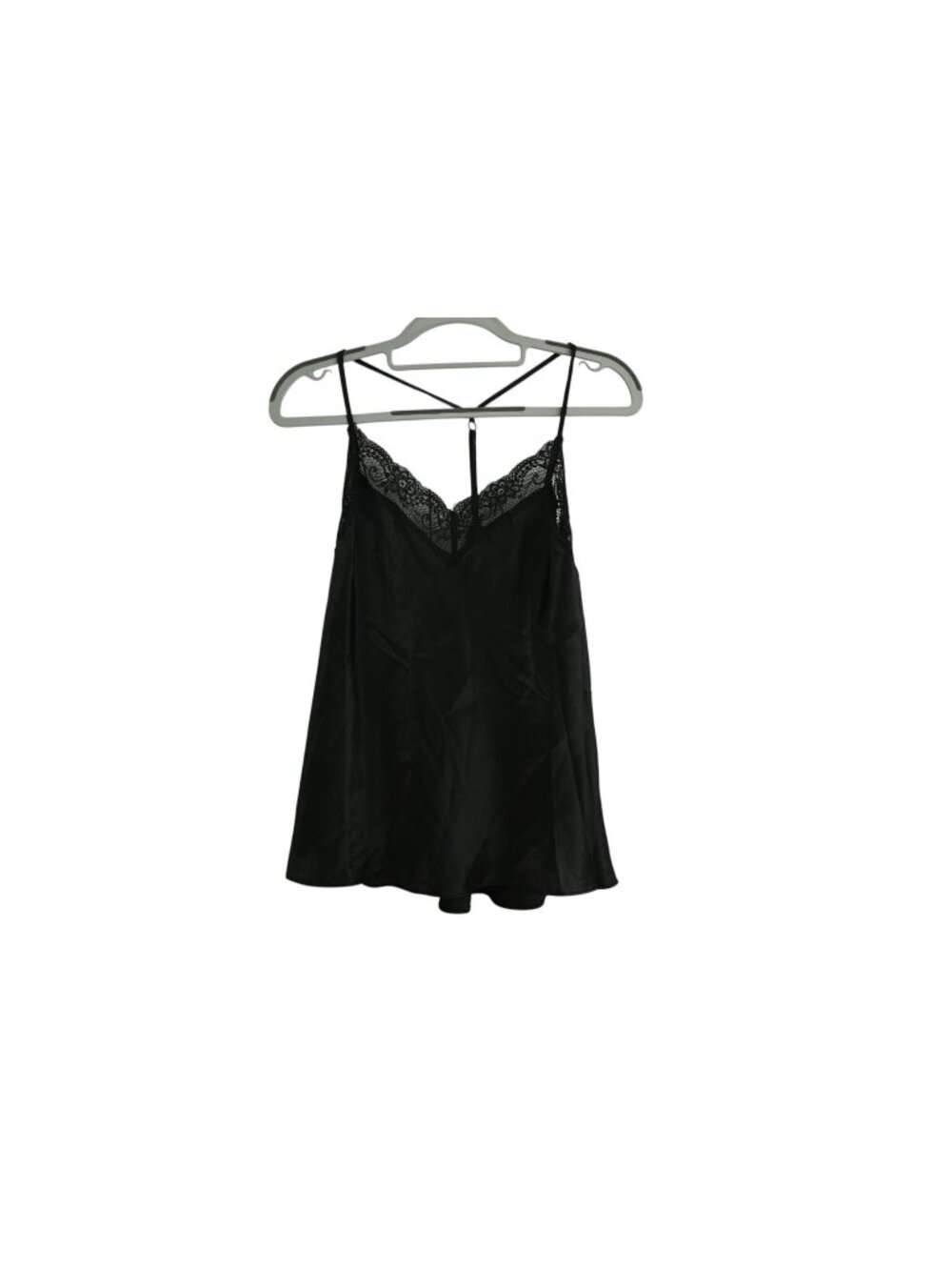 NWT Linea Donatella Satin Lace Cami Sz M Black Lingerie Sleepwear Strappy V Neck